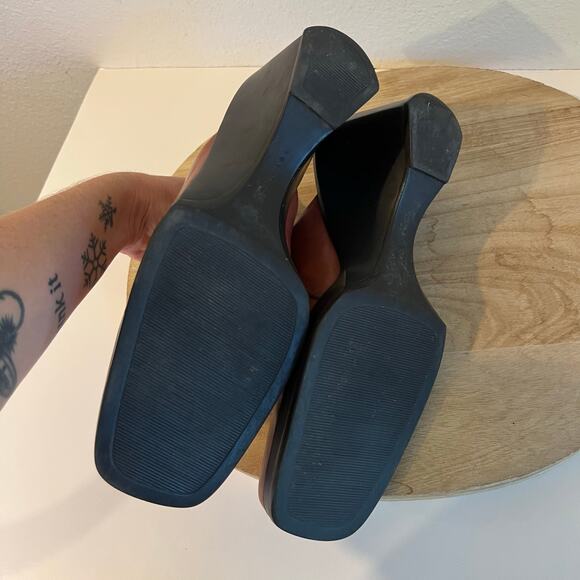 Nine West Vintage 90s Red Genuine Leather Chunky Wedge Mule Heel Size 10 - Picture 3 of 11